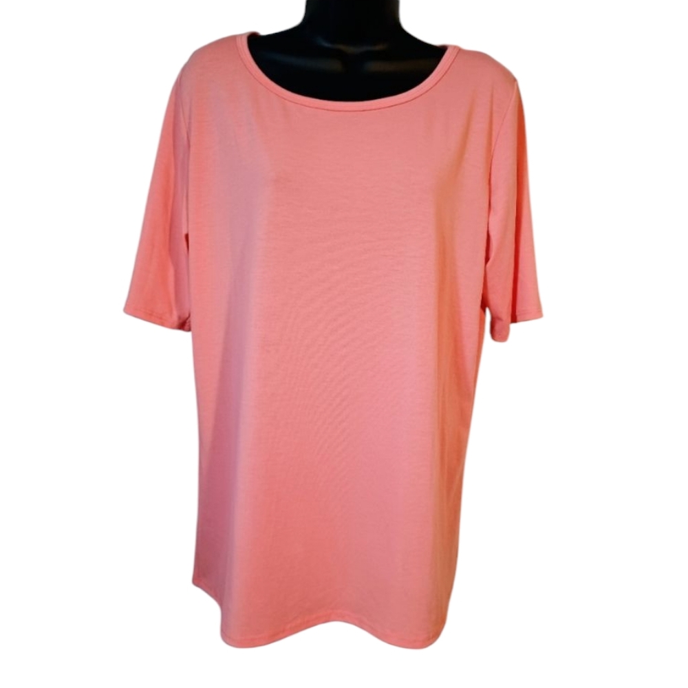 Lularoe Solid Melon Colored Fitted Round Neck Elb… - image 1